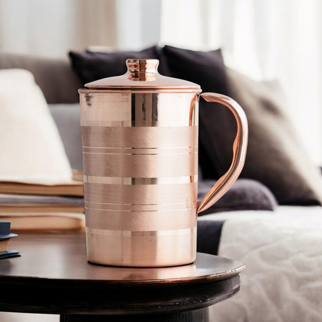 Pure copper luxury design jug with lid and handle, 1700 ML